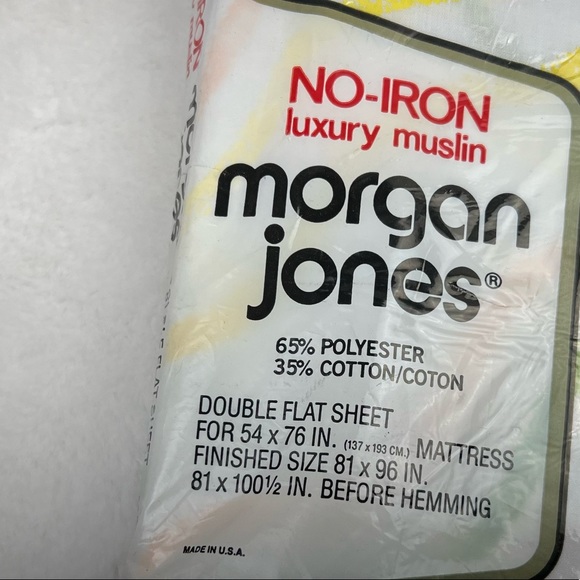 Vintage Morgan Jones Double Flat Sheet White Waves Lines Yellow Green Muslin NIP - Picture 3 of 7